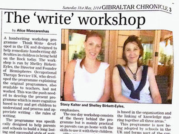 Shelley Trains the Think Write Programme in Gibraltar